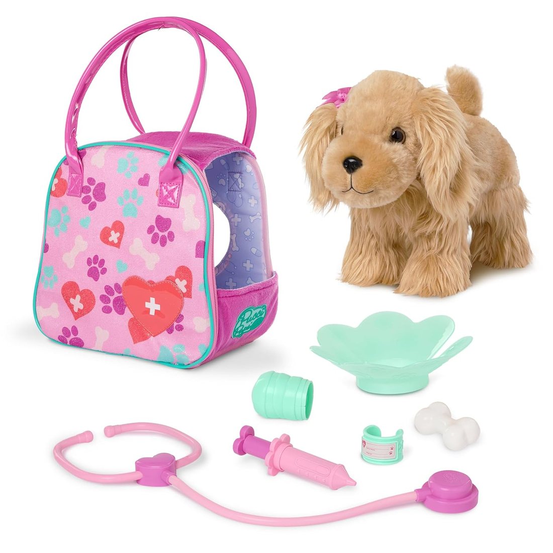 Cocker Spaniel & Vet Care Carrier — plush cocker spaniel with its carrier bag