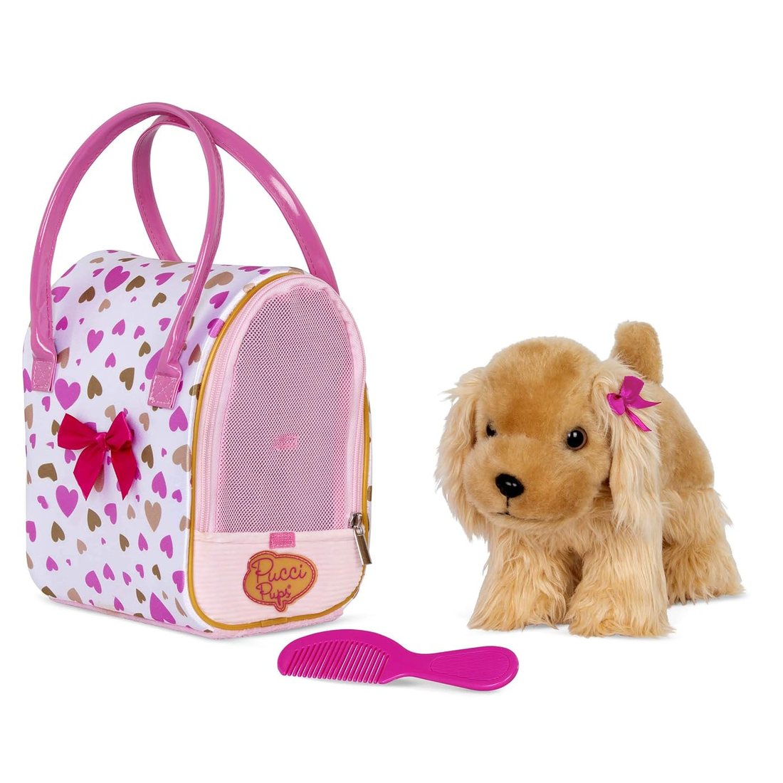 Heart Print Bag & Cocker Spaniel — plush cocker spaniel with its carrier bag